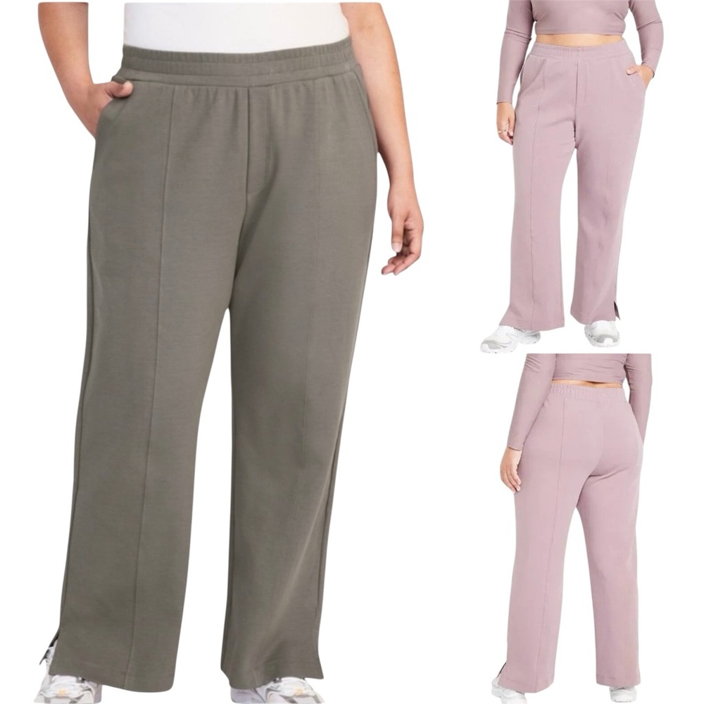 Old Navy Women's Dynamic Fleece Wide-Leg Trouser Pants in GRAY’SH GREEN XXL